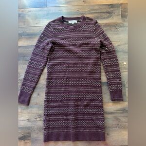 LOFT Burgundy Fair Isle Sweater Dress XS Nordic Preppy Cozy Winter Knit
